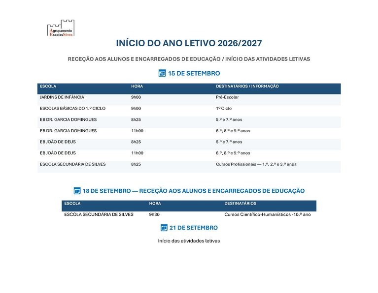Receção aos Alunos / EE- 2026/27
