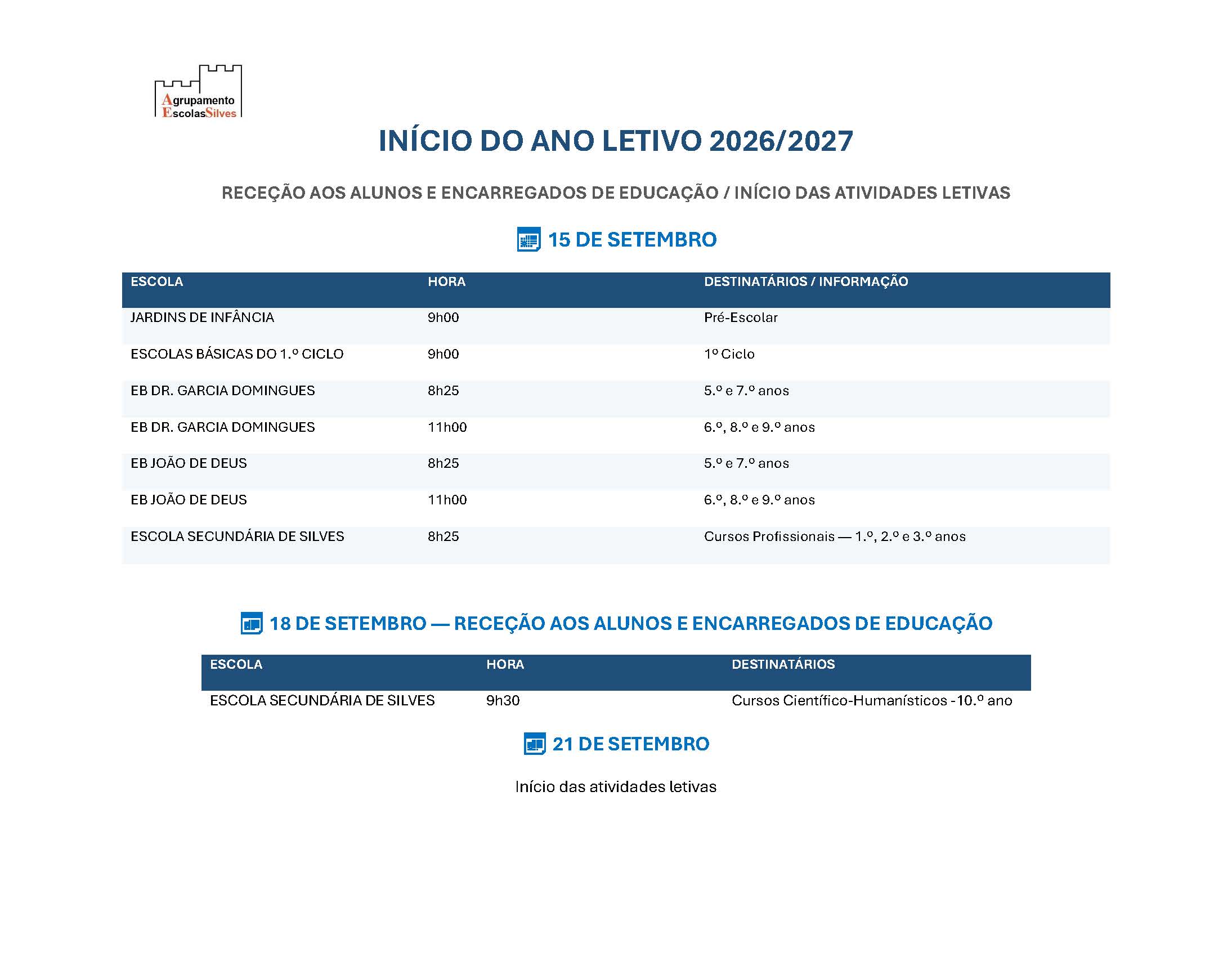 Receção aos Alunos / EE- 2026/27